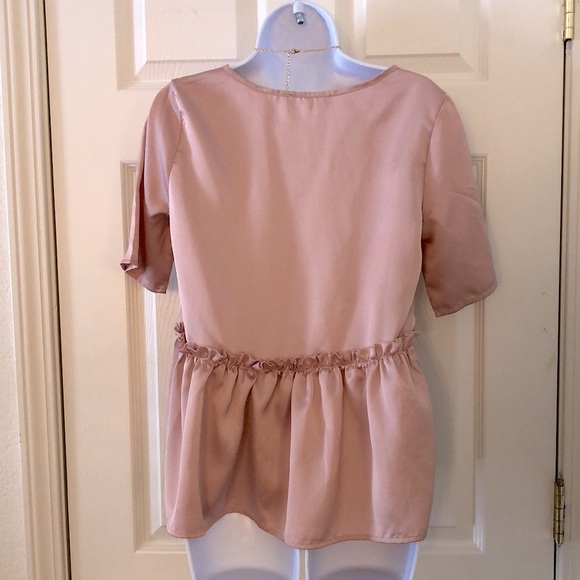 New Blush Pink Peplum Ruffle Boho Top - Picture 9 of 15